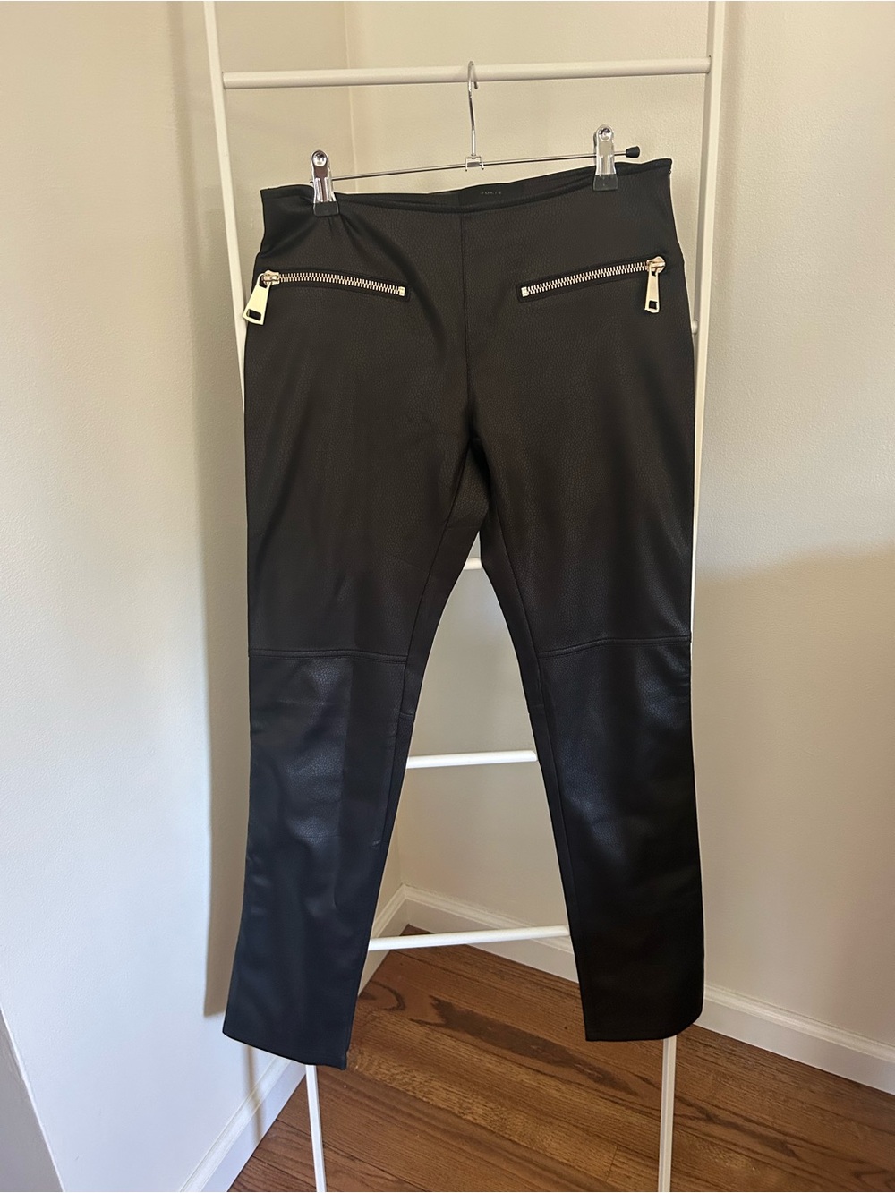 Black Leather imitation Zip Pocket Pants